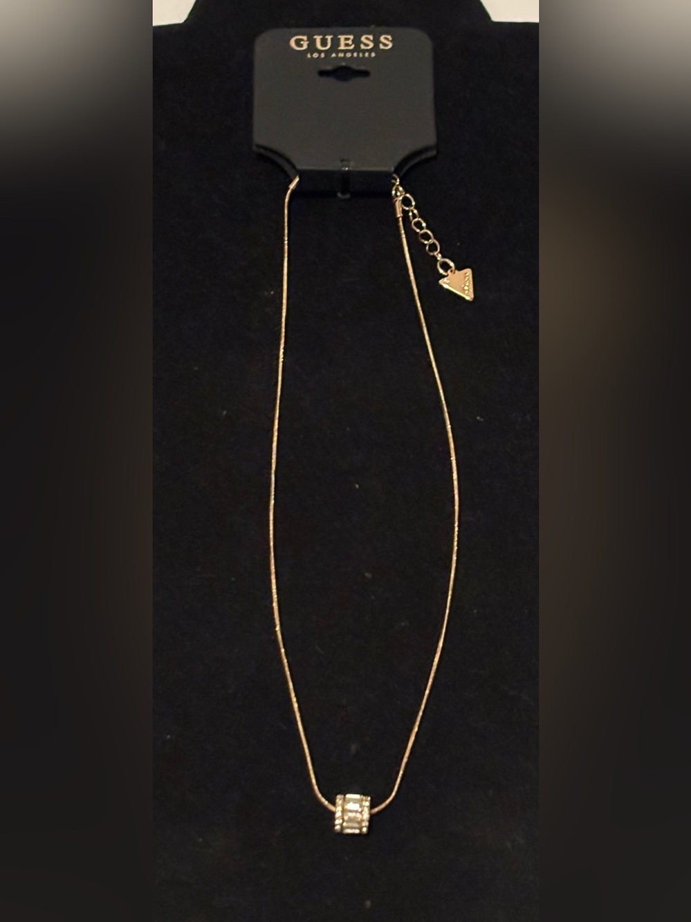 GUESS Gold Toned Stainless Steel Cylindrical Pendant & Zircon Necklace NWT